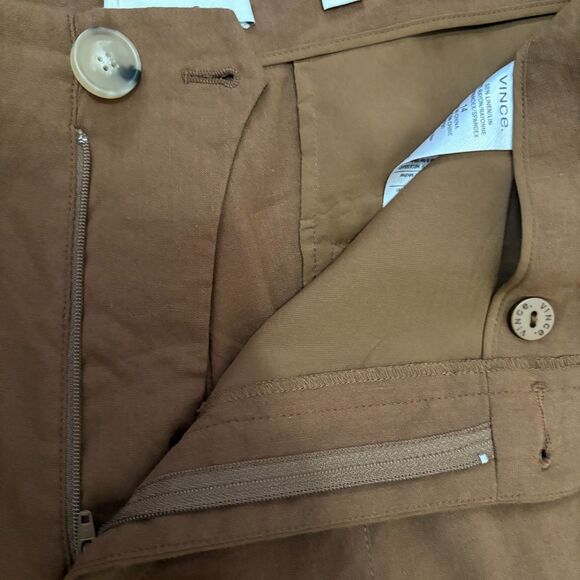 Vince High Waist Straight Leg Pant in Pecan Tan Linen Blend Minimal Plus Size 14 - Picture 4 of 6